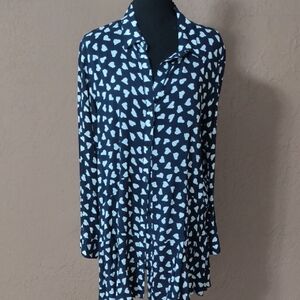 Anthropologie 11-1-Tylho Heart Peplum Long Sleeve Blouse Size Medium Navy